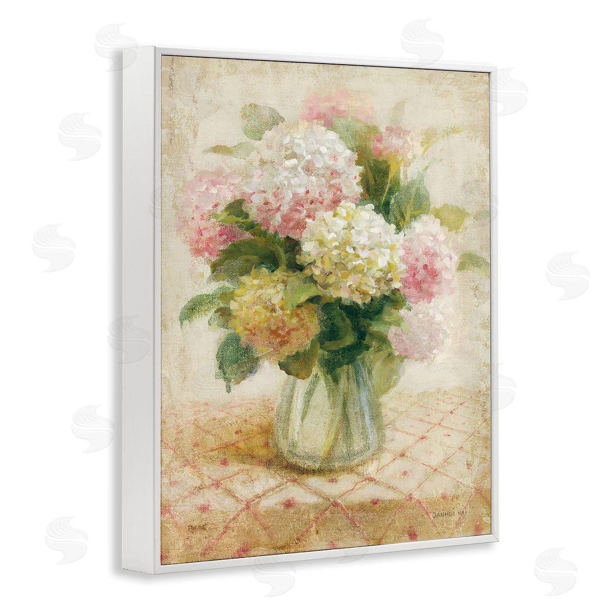Cottage Hydrangeas in Pink White Frame Print Wall Art, Home Decor by Danhui Nai