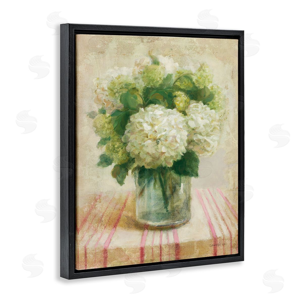 Cottage Hydrangeas in White Black Floating Frame Canvas Wall Art, Home Decor by Danhui Nai