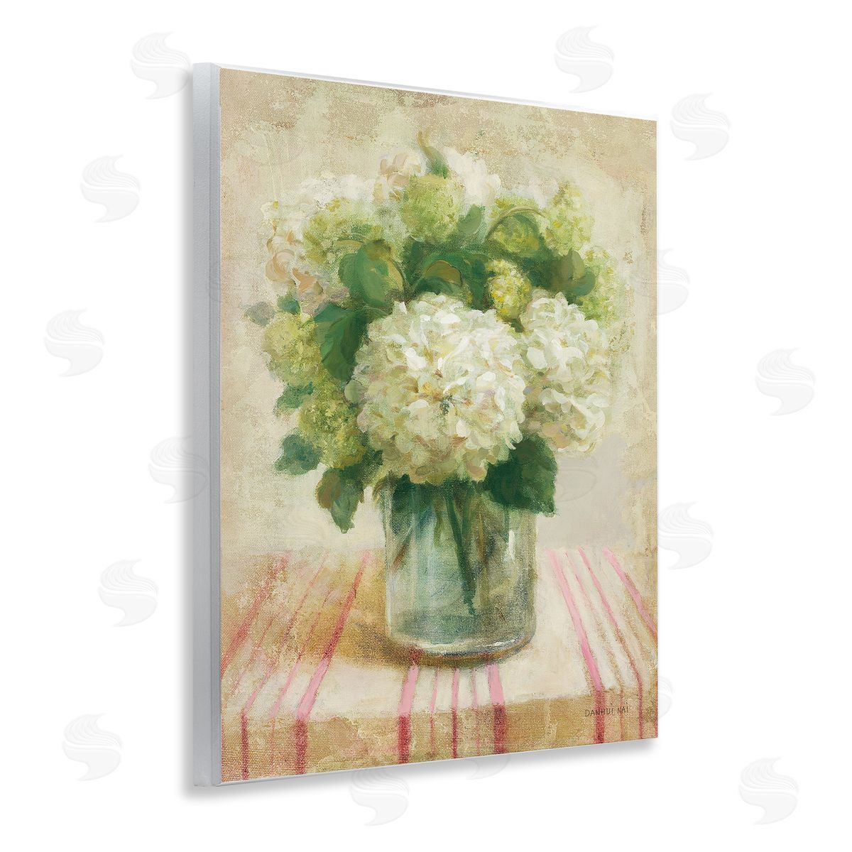 Cottage Hydrangeas in White Wood Plaque Wall Art, Home Decor by Danhui Nai