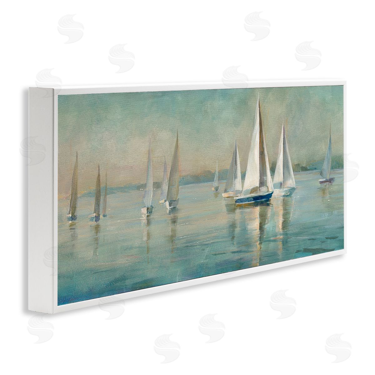 Panoramic Sailing at Sunrise White Frame Print Wall Art, Home Decor by Danhui Nai
