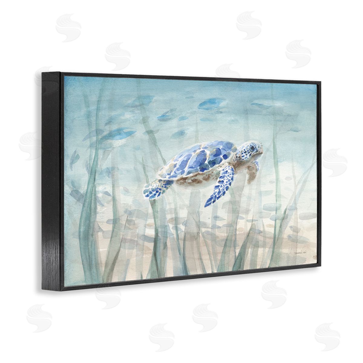 Undersea Turtle Swim Black Frame Print Wall Art, Home Decor by Danhui Nai