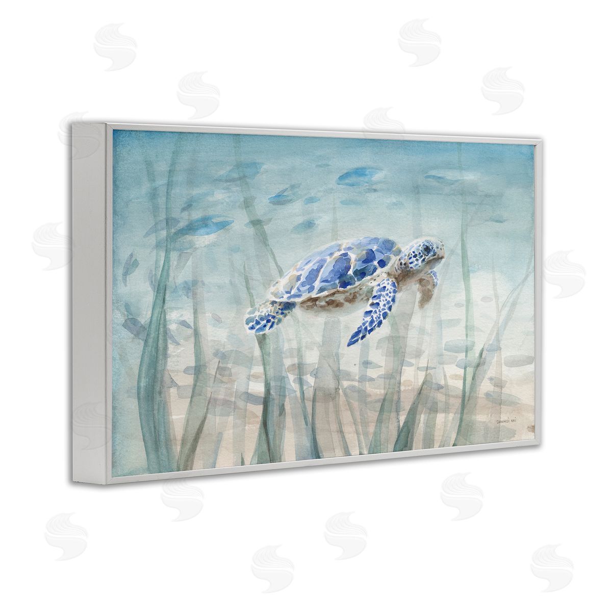 Undersea Turtle Swim White Frame Print Wall Art, Home Decor by Danhui Nai