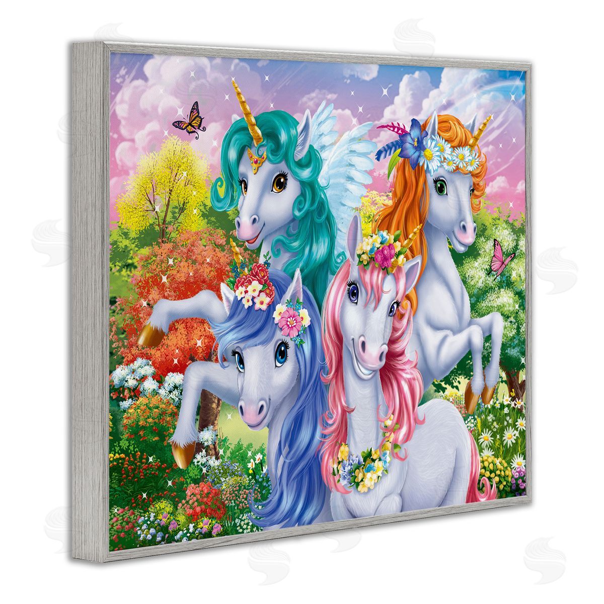 Cute Unicorn Selfie Grey Frame Print Wall Art, Home Decor by Image World