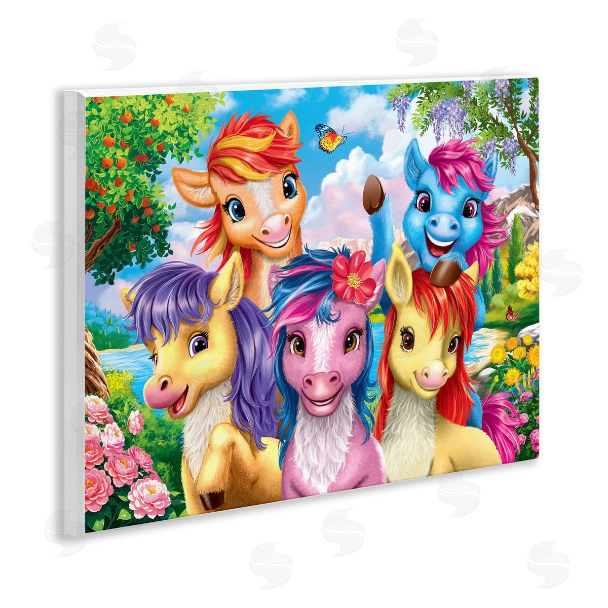 Bright Ponies Selfie Wood Plaque Wall Art, Home Decor by Image World