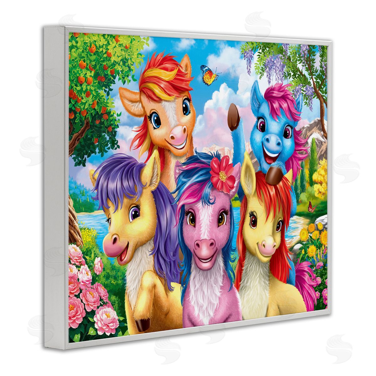 Bright Ponies Selfie White Frame Print Wall Art, Home Decor by Image World
