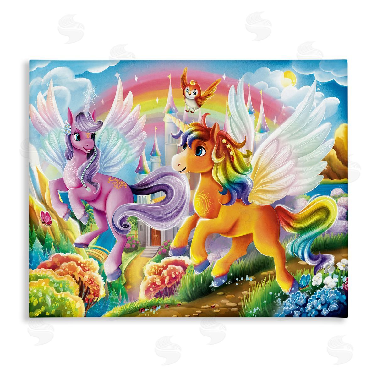 Fluttering Unicorns & Rainbow Canvas Wall Art, Home Decor by Image World