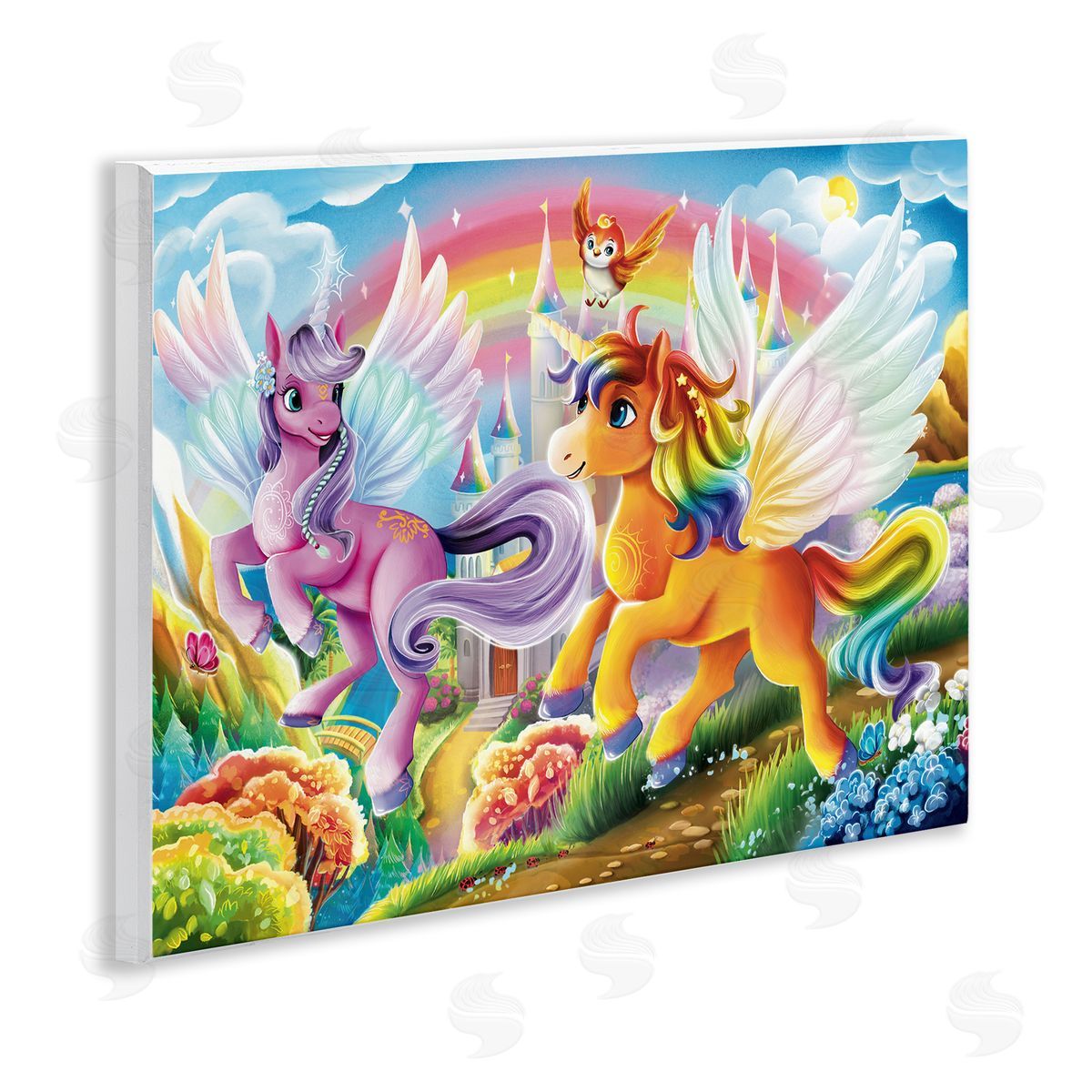 Fluttering Unicorns & Rainbow Wood Plaque Wall Art, Home Decor by Image World