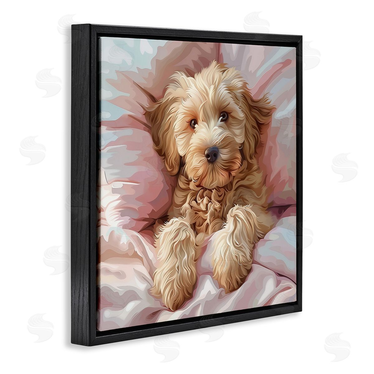 Cuddling Labradoodle Bed Black Floating Frame Canvas Wall Art, Home Decor by Jim Baldwin