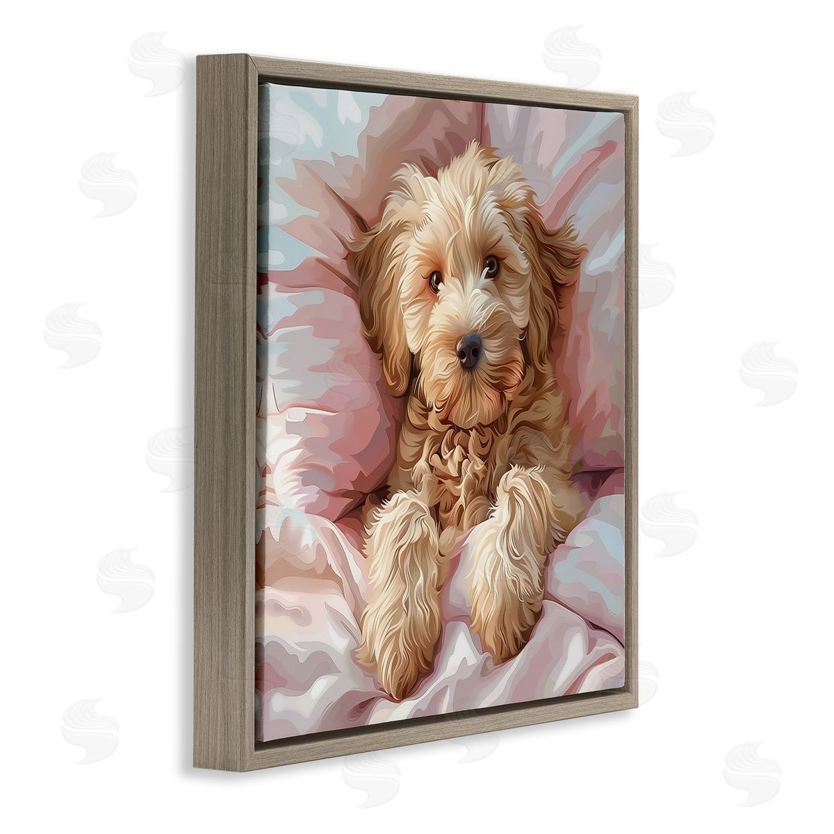 Cuddling Labradoodle Bed Brown Floating Frame Canvas Wall Art, Home Decor by Jim Baldwin