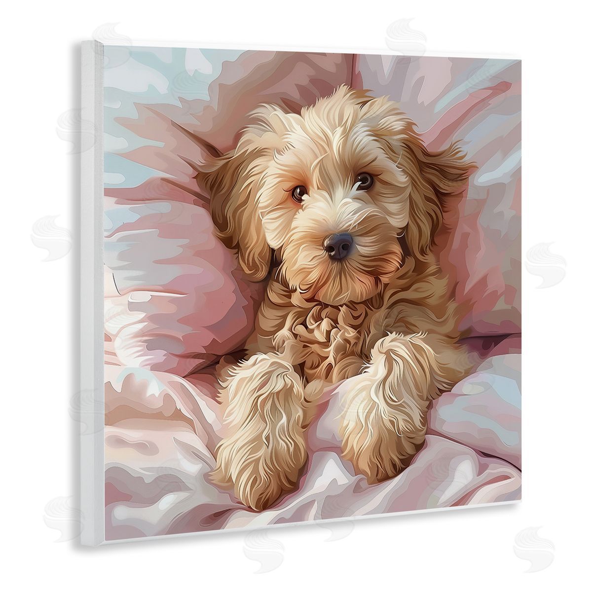 Cuddling Labradoodle Bed Wood Plaque Wall Art, Home Decor by Jim Baldwin