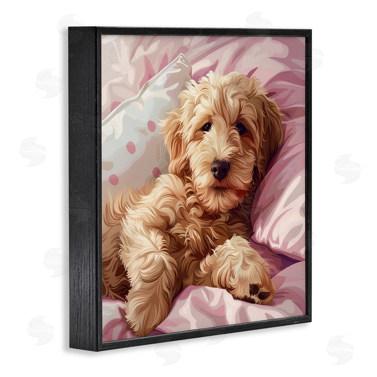 Sleepy Labradoodle in Bed Black Frame Print Wall Art, Home Decor by Jim Baldwin