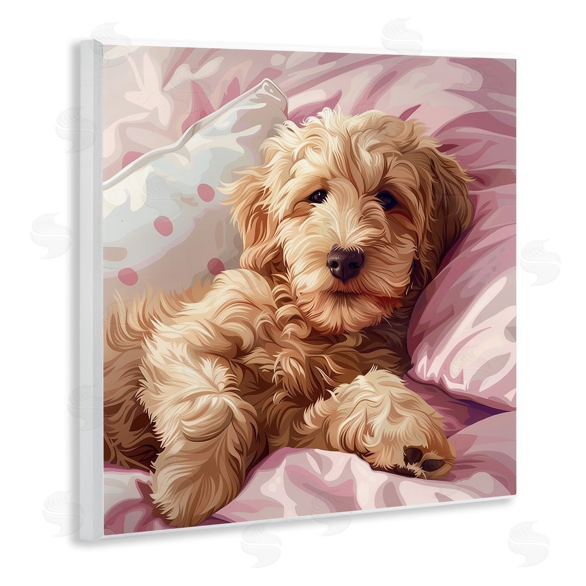 Sleepy Labradoodle in Bed Wood Plaque Wall Art, Home Decor by Jim Baldwin