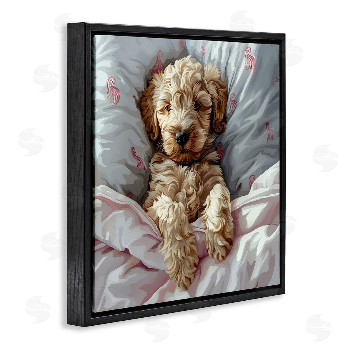 Nap Time Cuddling Labradoodle Black Floating Frame Canvas Wall Art, Home Decor by Jim Baldwin