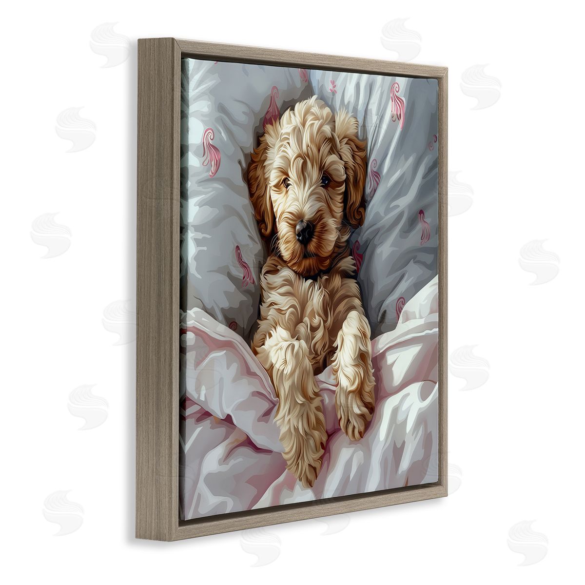 Nap Time Cuddling Labradoodle Brown Floating Frame Canvas Wall Art, Home Decor by Jim Baldwin