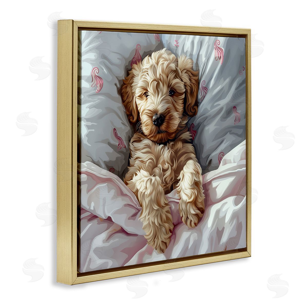 Nap Time Cuddling Labradoodle Gold Floating Frame Canvas Wall Art, Home Decor by Jim Baldwin
