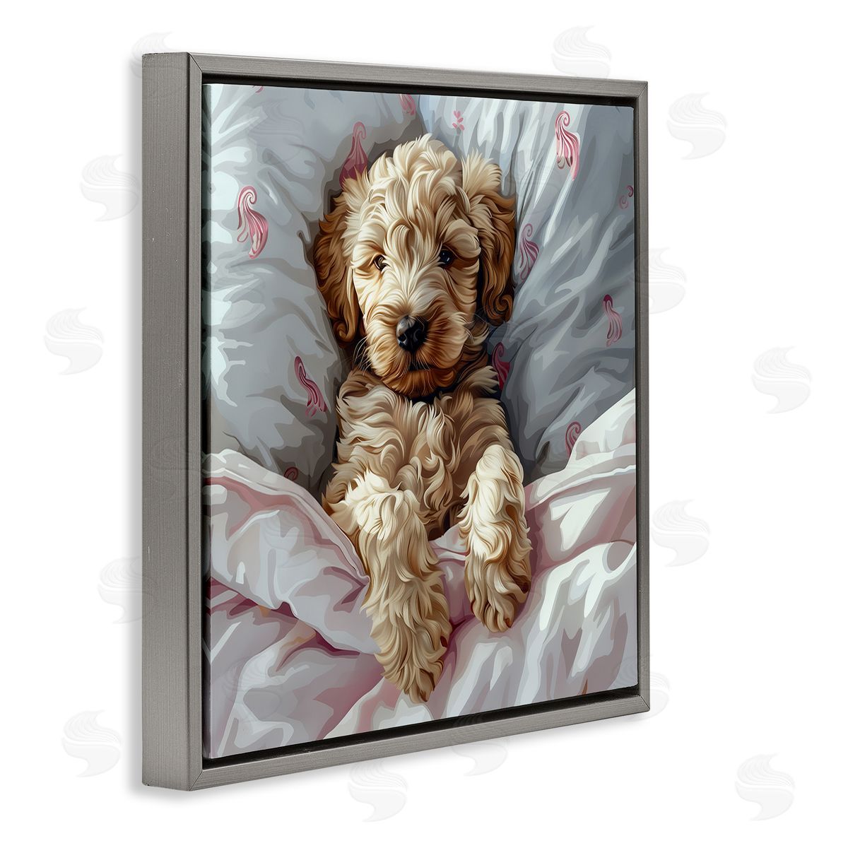 Nap Time Cuddling Labradoodle Grey Floating Frame Canvas Wall Art, Home Decor by Jim Baldwin