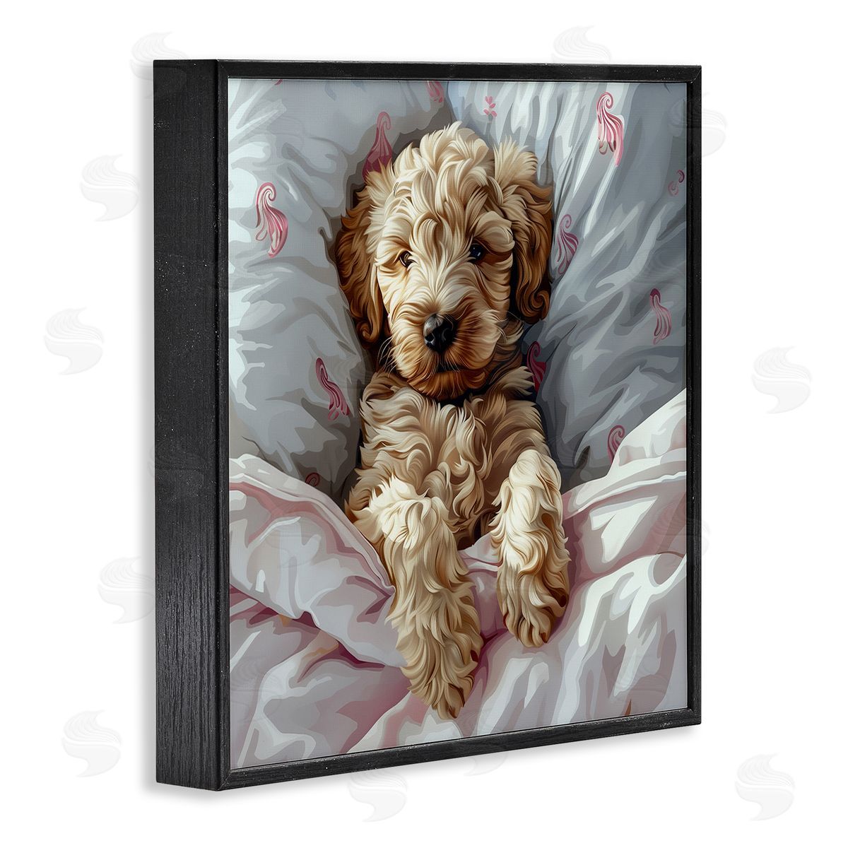 Nap Time Cuddling Labradoodle Black Frame Print Wall Art, Home Decor by Jim Baldwin