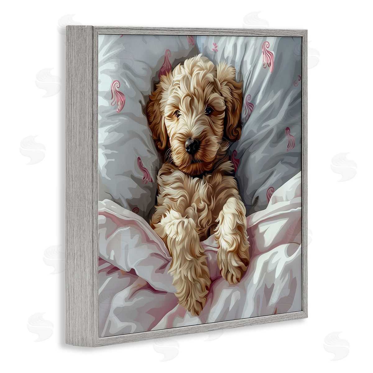 Nap Time Cuddling Labradoodle Grey Frame Print Wall Art, Home Decor by Jim Baldwin