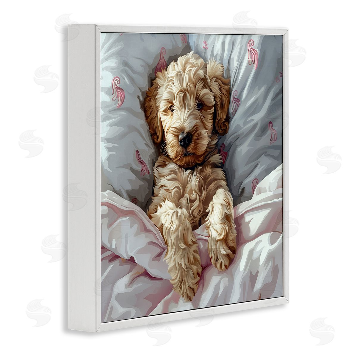 Nap Time Cuddling Labradoodle White Frame Print Wall Art, Home Decor by Jim Baldwin