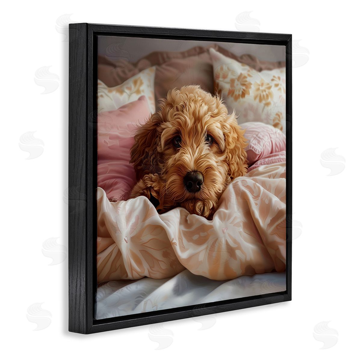Nap Time Cuddling Pup Black Floating Frame Canvas Wall Art, Home Decor by Jim Baldwin