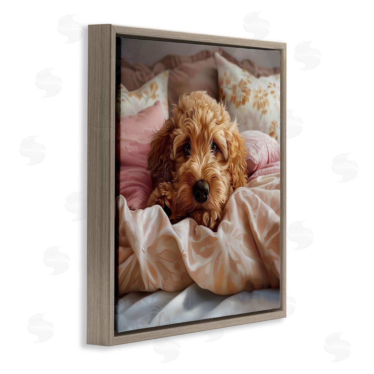 Nap Time Cuddling Pup Brown Floating Frame Canvas Wall Art, Home Decor by Jim Baldwin
