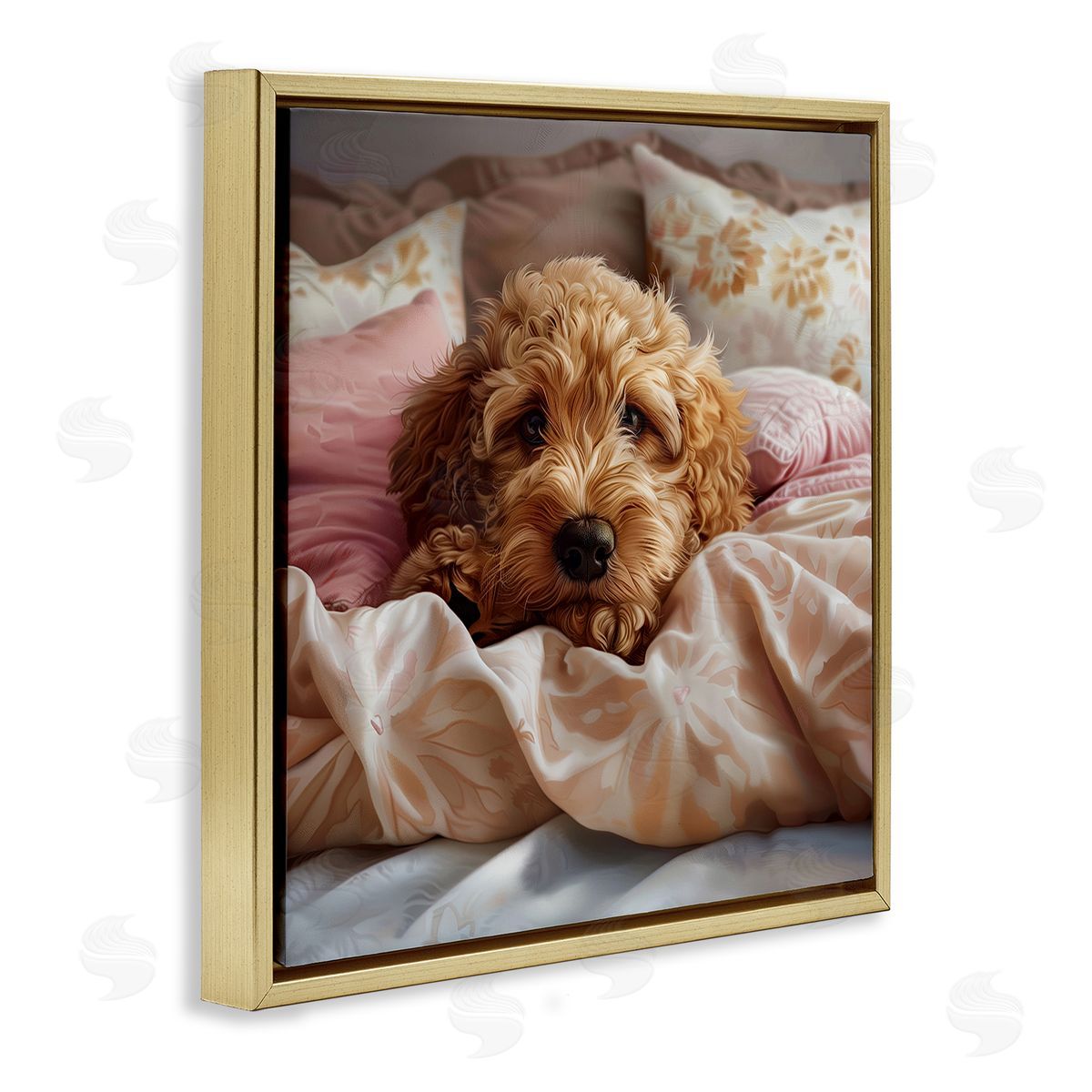 Nap Time Cuddling Pup Gold Floating Frame Canvas Wall Art, Home Decor by Jim Baldwin