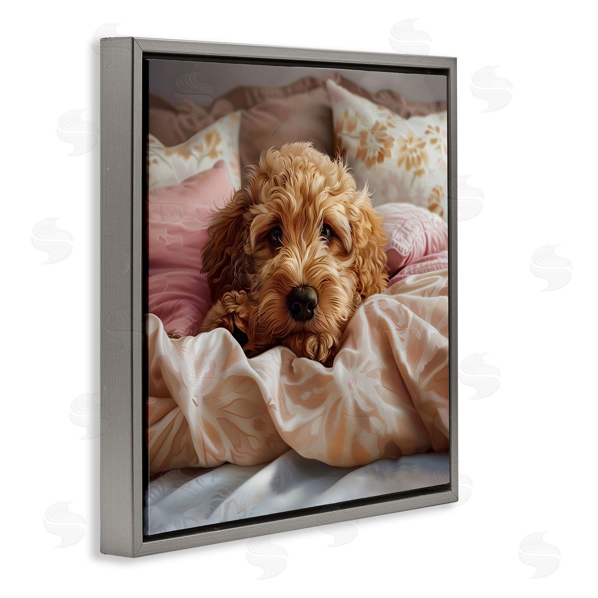 Nap Time Cuddling Pup Grey Floating Frame Canvas Wall Art, Home Decor by Jim Baldwin
