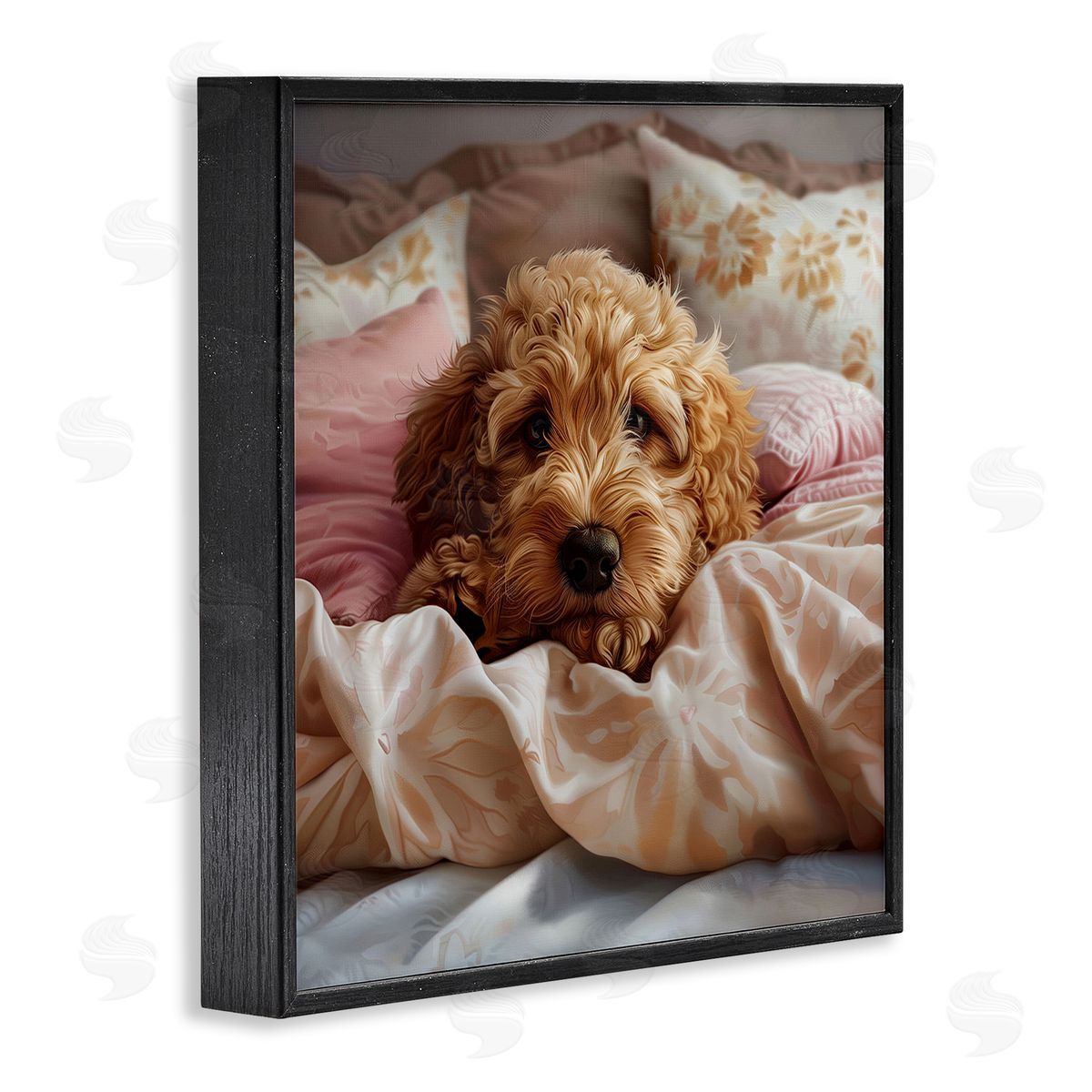 Nap Time Cuddling Pup Black Frame Print Wall Art, Home Decor by Jim Baldwin