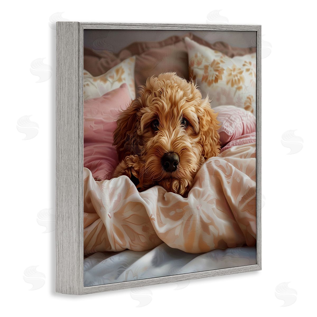 Nap Time Cuddling Pup Grey Frame Print Wall Art, Home Decor by Jim Baldwin