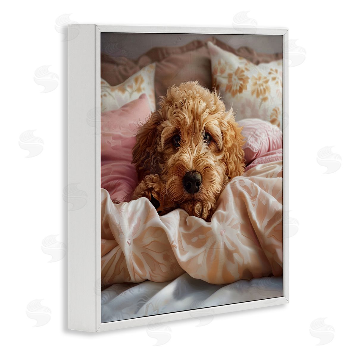 Nap Time Cuddling Pup White Frame Print Wall Art, Home Decor by Jim Baldwin