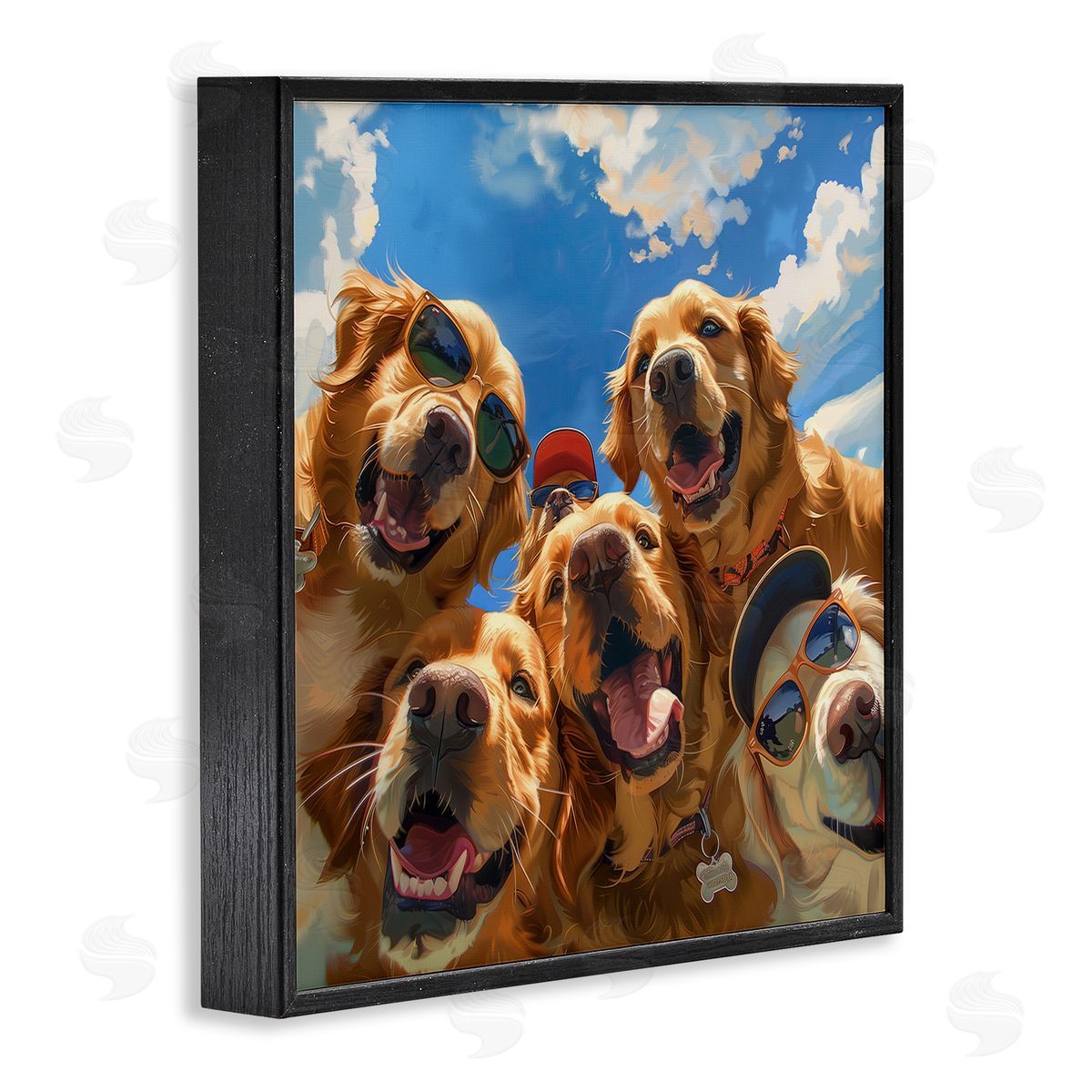 Golden Retriever Group Selfie Black Frame Print Wall Art, Home Decor by Jim Baldwin