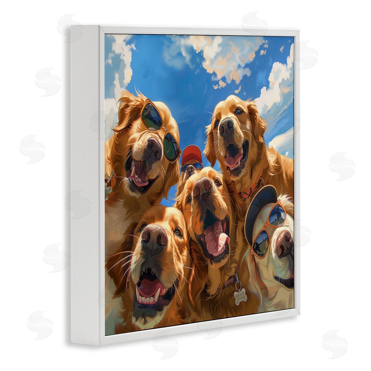 Golden Retriever Group Selfie White Frame Print Wall Art, Home Decor by Jim Baldwin