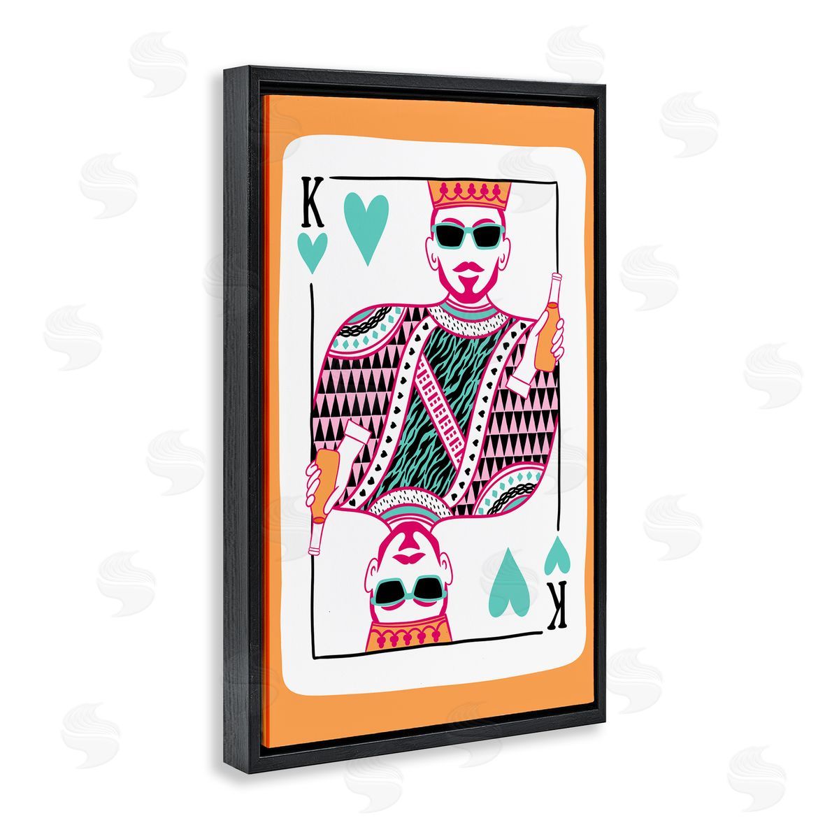 King of Hearts & Drink Black Floating Frame Canvas Wall Art, Home Decor by JJ Design House LLC