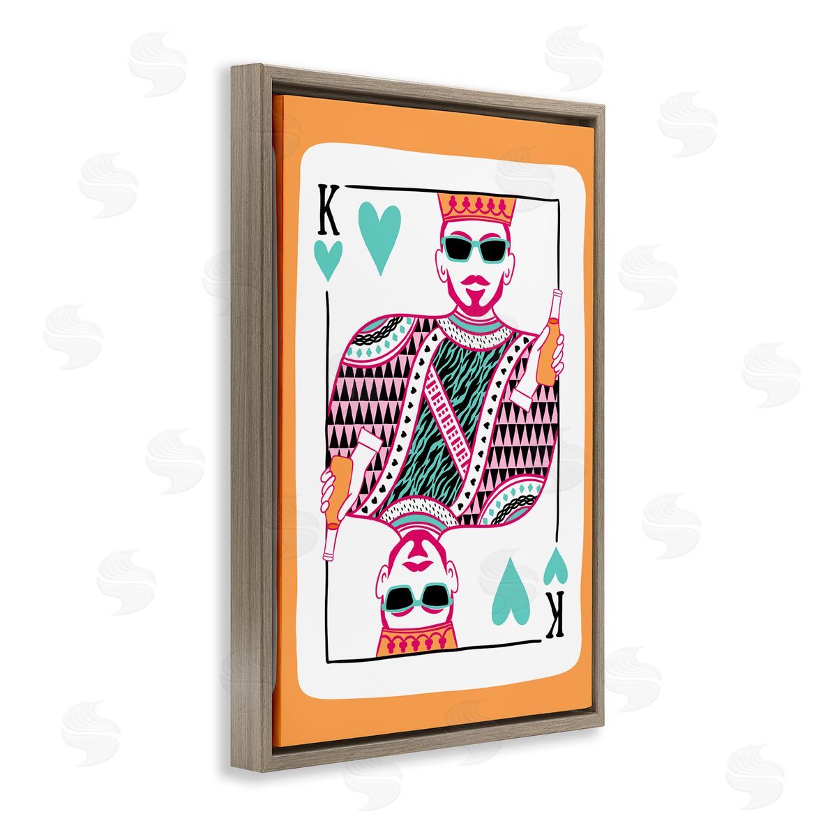 King of Hearts & Drink Brown Floating Frame Canvas Wall Art, Home Decor by JJ Design House LLC