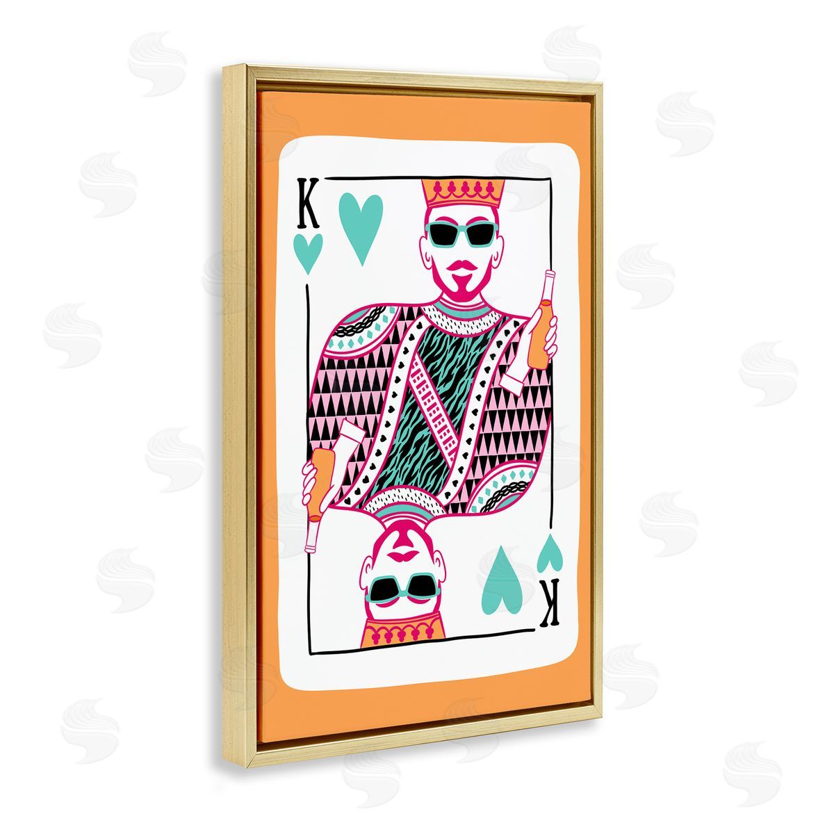 King of Hearts & Drink Gold Floating Frame Canvas Wall Art, Home Decor by JJ Design House LLC