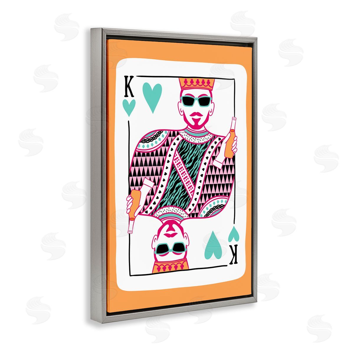 King of Hearts & Drink Grey Floating Frame Canvas Wall Art, Home Decor by JJ Design House LLC