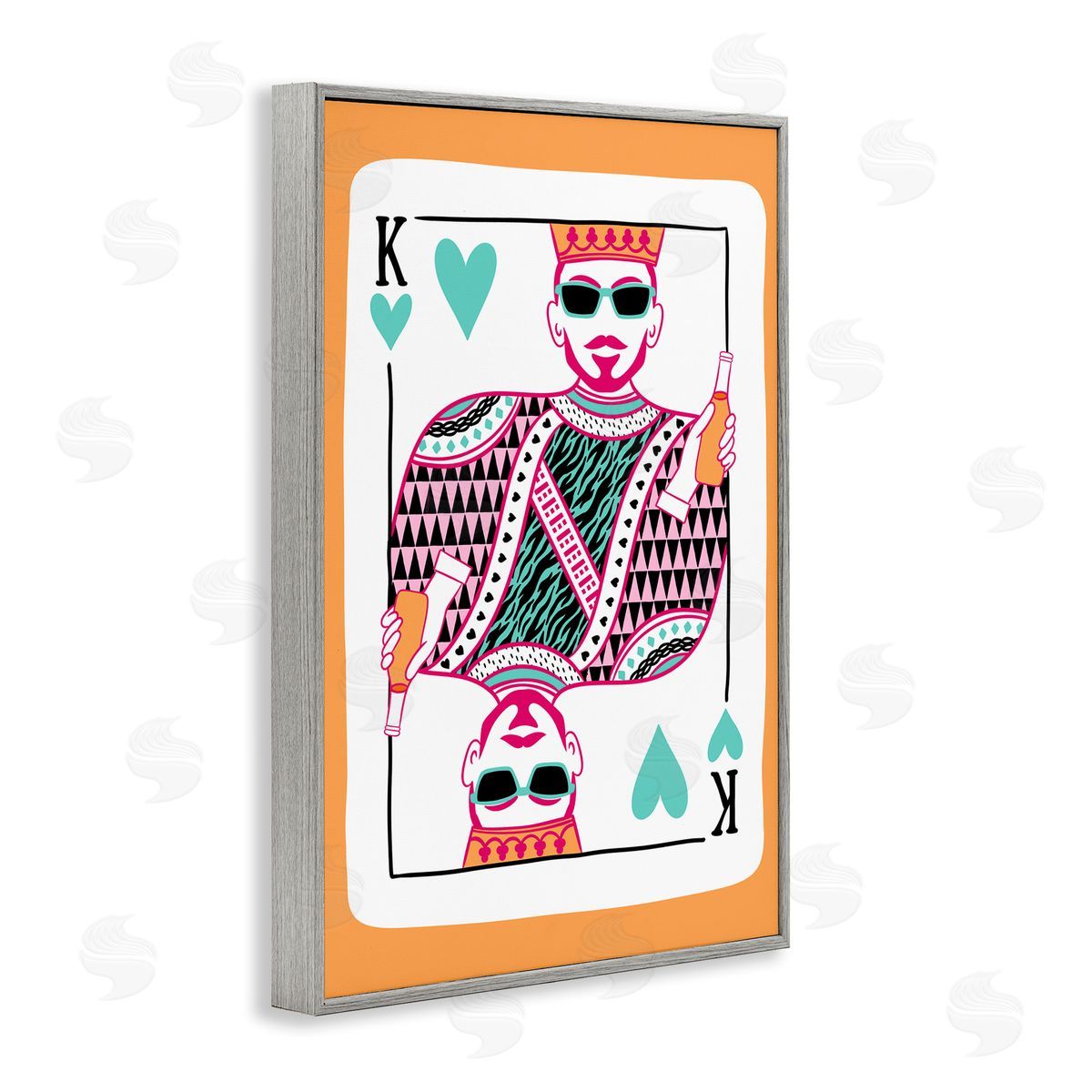 King of Hearts & Drink Grey Frame Print Wall Art, Home Decor by JJ Design House LLC