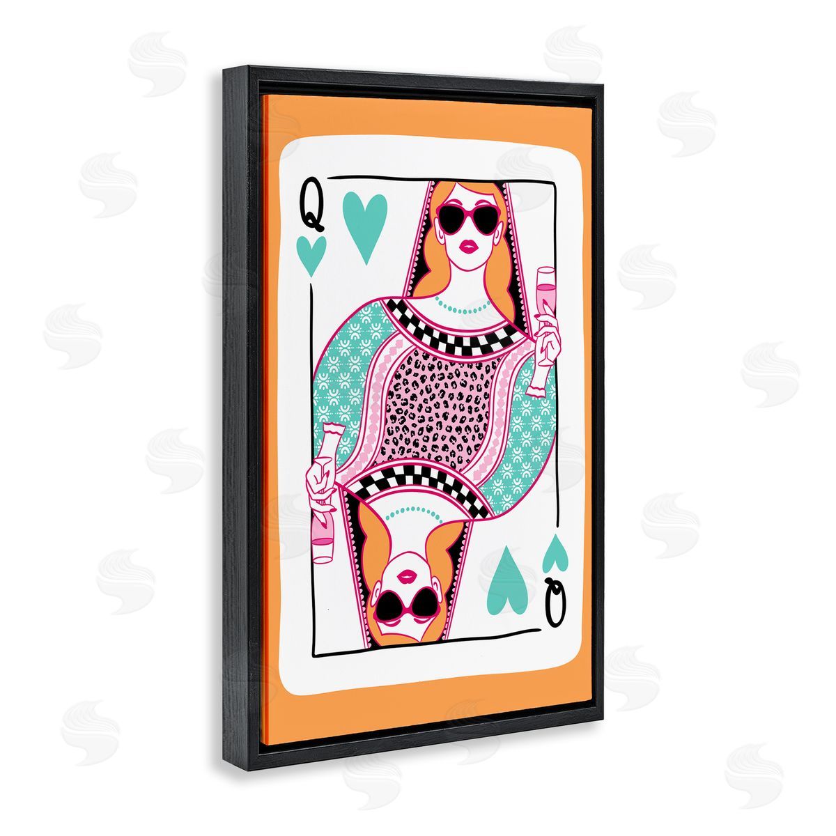 Queen of Hearts & Drink Black Floating Frame Canvas Wall Art, Home Decor by JJ Design House LLC