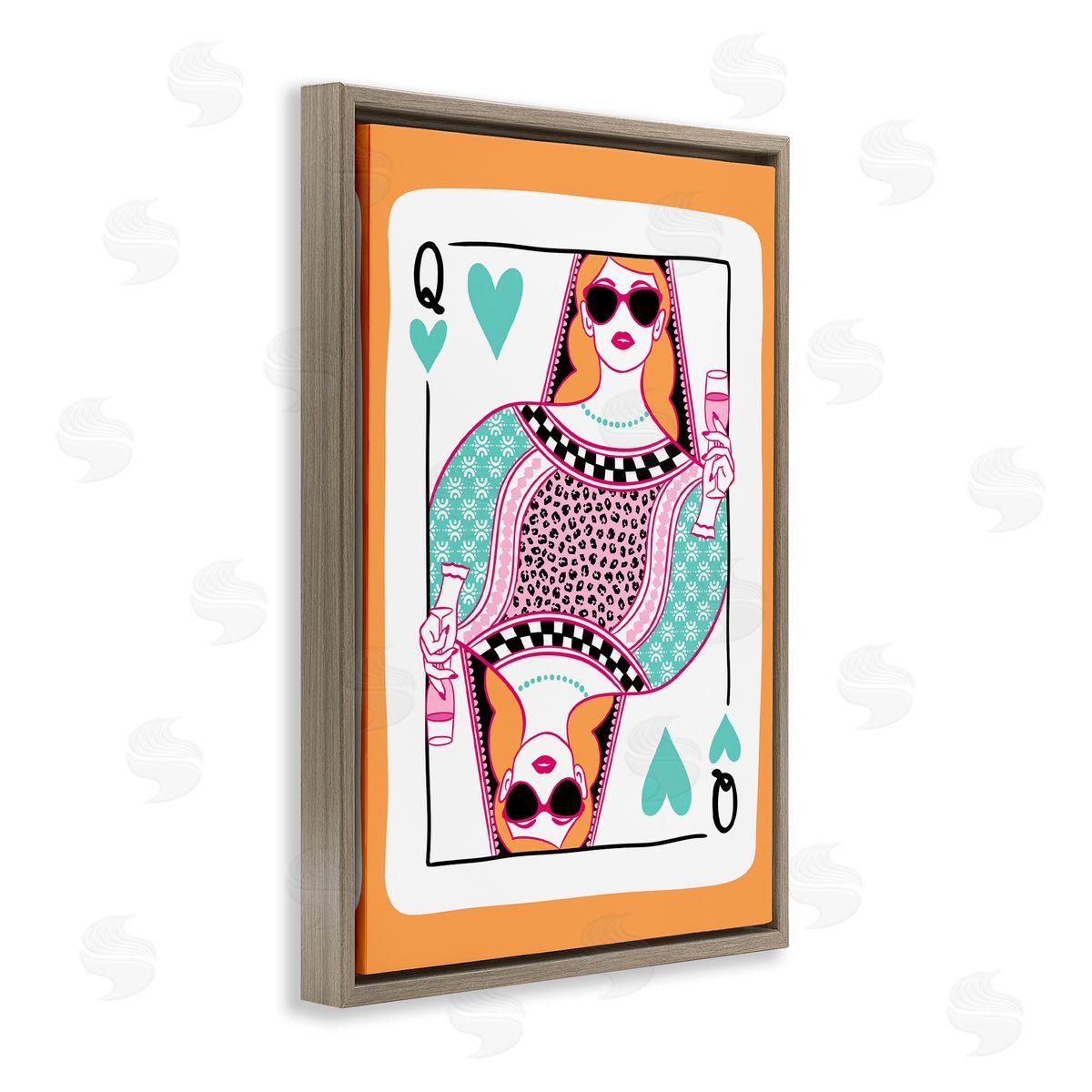 Queen of Hearts & Drink Brown Floating Frame Canvas Wall Art, Home Decor by JJ Design House LLC