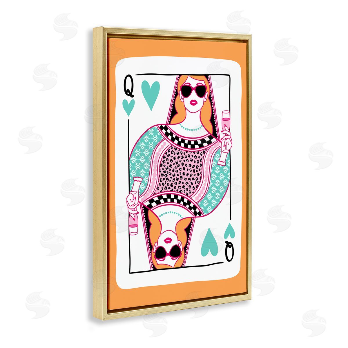 Queen of Hearts & Drink Gold Floating Frame Canvas Wall Art, Home Decor by JJ Design House LLC