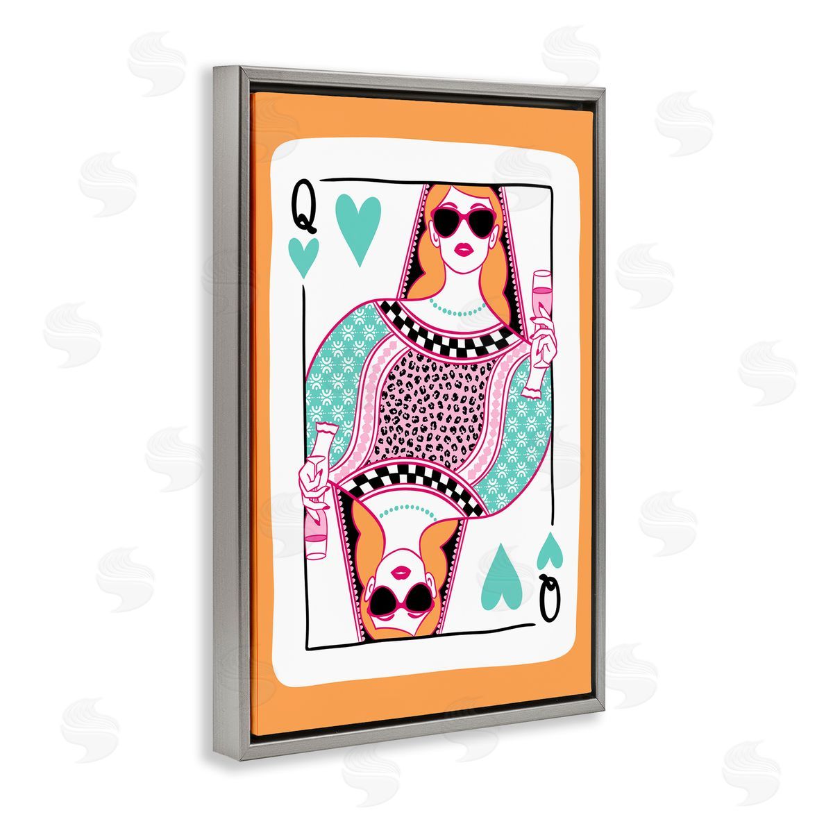 Queen of Hearts & Drink Grey Floating Frame Canvas Wall Art, Home Decor by JJ Design House LLC
