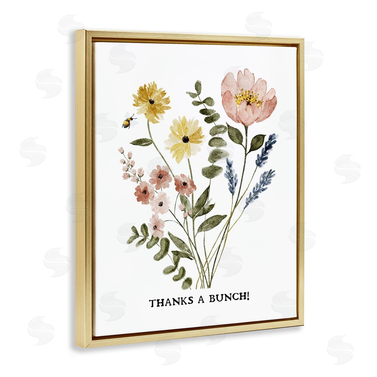 Floral Thanks A Bunch Gold Floating Frame Canvas Wall Art, Home Decor by JJ Design House LLC