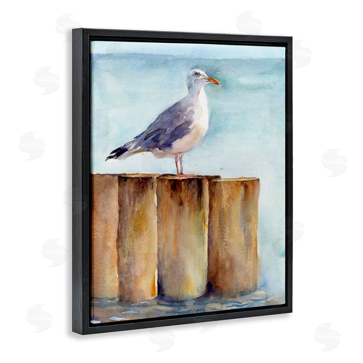 Seagull's Perch by Sea Black Floating Frame Canvas Wall Art, Home Decor by John Keeling