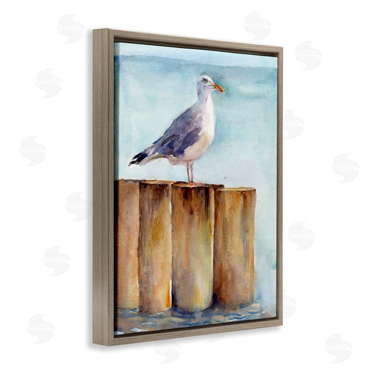 Seagull's Perch by Sea Brown Floating Frame Canvas Wall Art, Home Decor by John Keeling