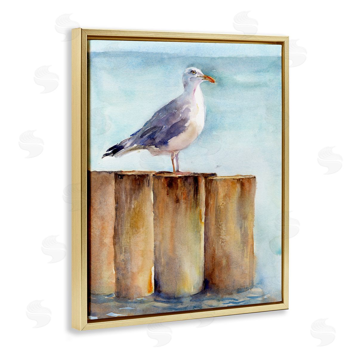 Seagull's Perch by Sea Gold Floating Frame Canvas Wall Art, Home Decor by John Keeling