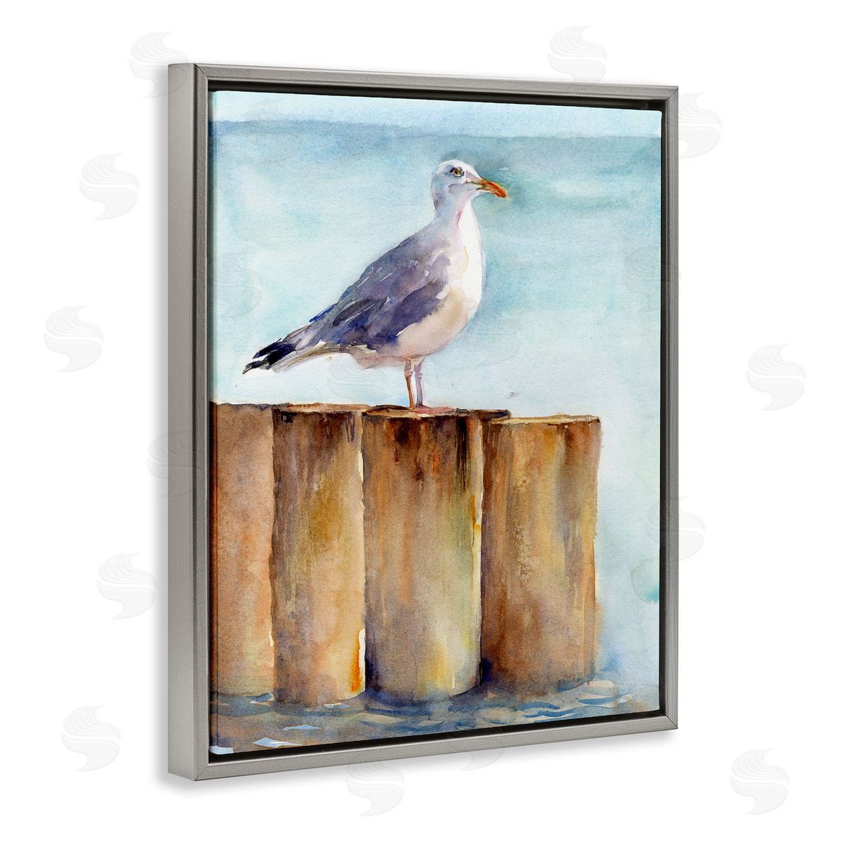 Seagull's Perch by Sea Grey Floating Frame Canvas Wall Art, Home Decor by John Keeling