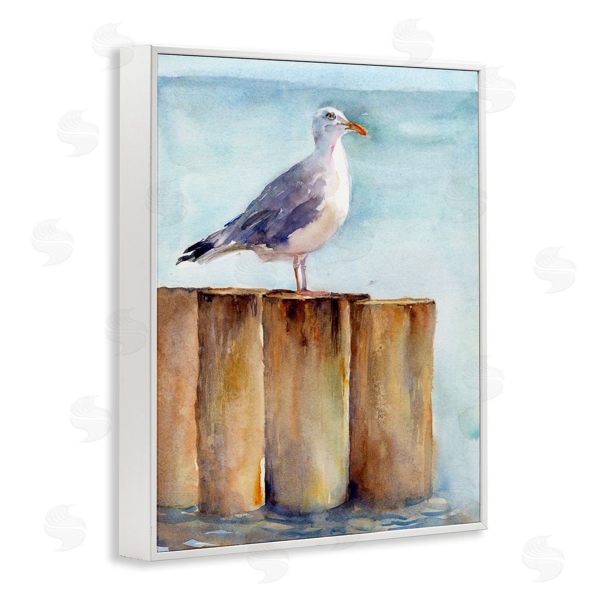 Seagull's Perch by Sea White Frame Print Wall Art, Home Decor by John Keeling