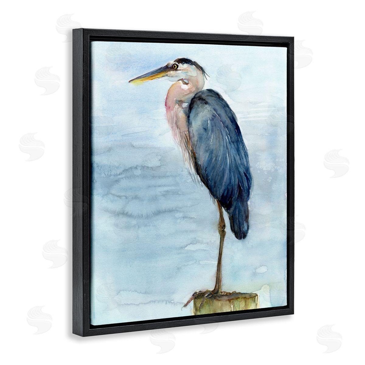 Blue Heron's Perch Black Floating Frame Canvas Wall Art, Home Decor by John Keeling