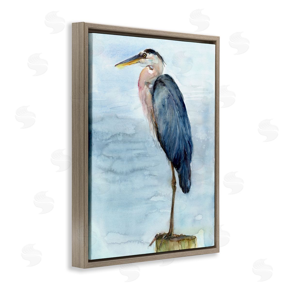 Blue Heron's Perch Brown Floating Frame Canvas Wall Art, Home Decor by John Keeling