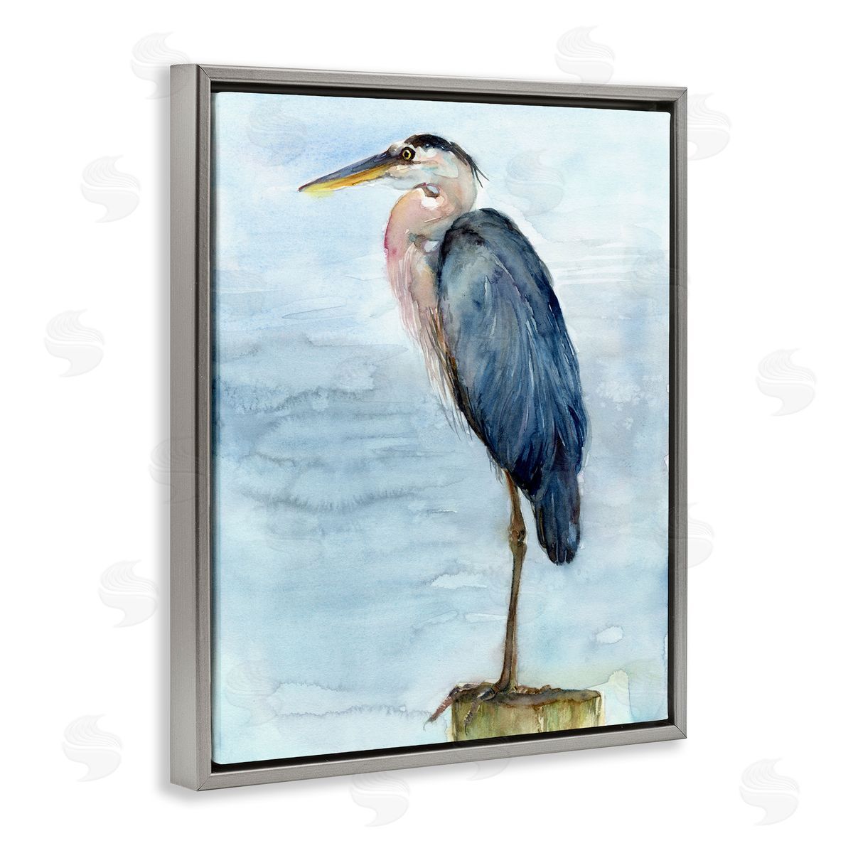 Blue Heron's Perch Grey Floating Frame Canvas Wall Art, Home Decor by John Keeling
